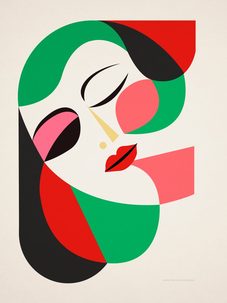 Green & Red – Portrait de femme géométrique Vert et Rouge